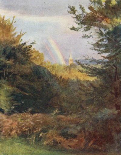 The New Forest: Lyndhurst Church from Emery Down (colour litho) بواسطة والتر فريدريك روف تندل