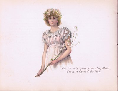 "أنا ملكة مايو ، الأم". ، رسم توضيحي من Tennyson Pictures نشره E P Dutton & Co ، حوالي 1900 (لون ليثو) بواسطة والتر باجيت