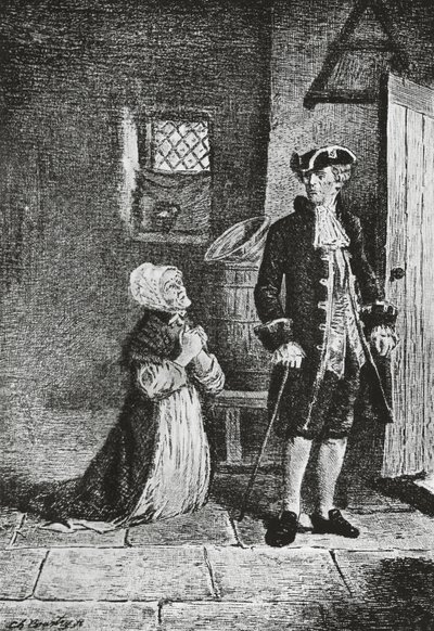 إلسبيث واللورد جلينالان، رسم توضيحي لرواية الآثار، رواية تاريخية كتبها والتر سكوت (1771-1832)، نقش بواسطة والتر سكوت