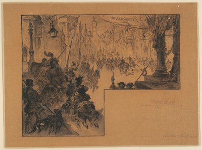 رسم توضيحي يُظهر العودة المظفرة للجيش الألماني بعد الحرب الألمانية الفرنسية بواسطة والتر شيرلو