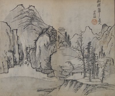 منظر طبيعي بعد Wu Zhen 1280-1354 ، من دليل حديقة بذور الخردل ... ، الطبعة الأولى ، 1679. بواسطة وانغ جاي