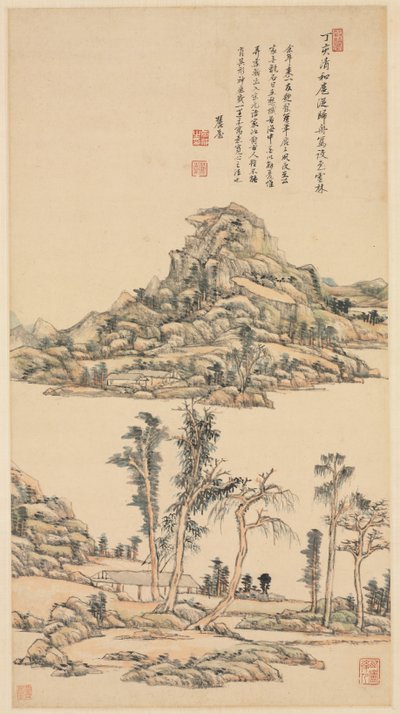 منظر طبيعي بأسلوب ألوان ني زان ، 1707. بواسطة وانغ Yuanqi