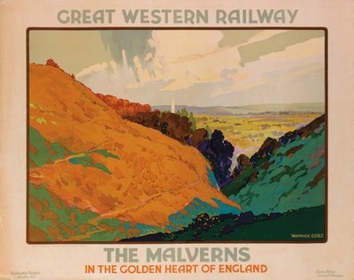 ملصق "The Malverns" للإعلان عن سكة حديد Great Western بواسطة وارويك جوبل