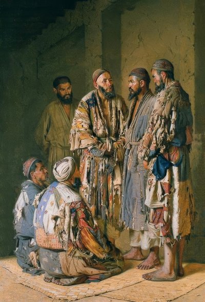 مناقشة سياسية في عرين الأفيون بواسطة Wassili W. Werestschagin