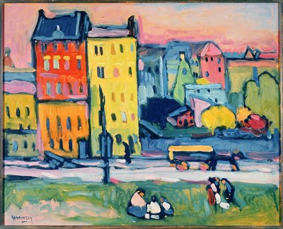 منازل في ميونيخ 1908 (زيت على ورق مقوى) بواسطة Wassily Kandinsky