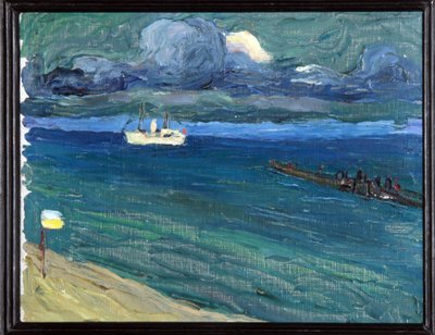 رابالو (ايطاليا). المناظر الطبيعية مع باخرة. (Rapallo. المناظر الطبيعية مع باخرة). رسم فاسيلي كاندينسكي (أو فاسيلي كاندينسكي أو كاندينسكي بواسطة فاسيلي كاندينسكي