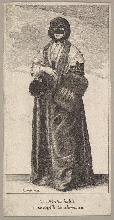 السيدة الإنجليزية في زي الشتاء العادة الشتوية للرجل الإنجليزي الإنجليزي ، 1644. بواسطة وينسلوس هولار