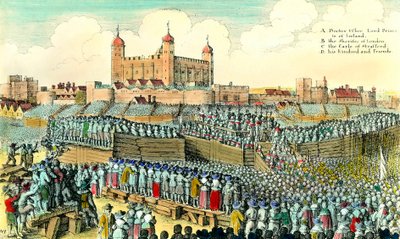 الثورة الإنجليزية الأولى (1641-1649): إعدام السياسي الإنجليزي توماس وينتورث دي سترافورد (1593-1641) في 12/05/1641 في تاور هيل في لندن. نقش Wenceslaus Hollar (1607-1677) مجموعة خاصة من القرن السابع عشر بواسطة وينسلوس هولار