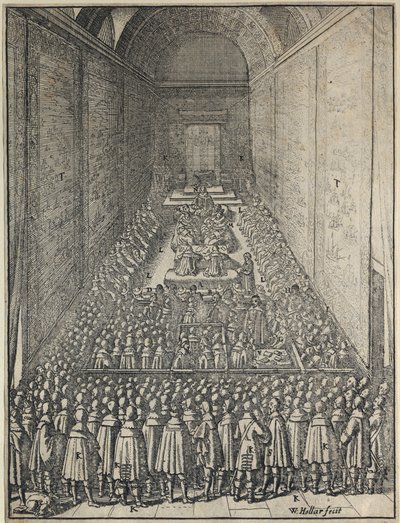 الجزء الداخلي من مجلس اللوردات أثناء الجلسة ، قصر وستمنستر ، لندن ، c1650 بواسطة وينسلوس هولار
