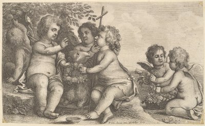 يسوع ، القديس يوحنا المعمدان وأربعة كروب ، 1625-1677. بواسطة وينسلوس هولار