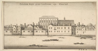 قصر بالقرب من لندن ، بوجه عام القصر الملكي في وايتهول ، وايتهول ، لندن ، كاليفورنيا. 1647. بواسطة وينسلوس هولار