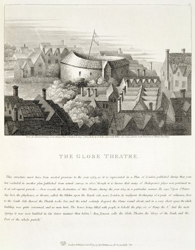 The Globe Theatre ، c.1647 ، نشره روبرت ويلكينسون ، لندن ، 1810 بواسطة وينسلوس هولار