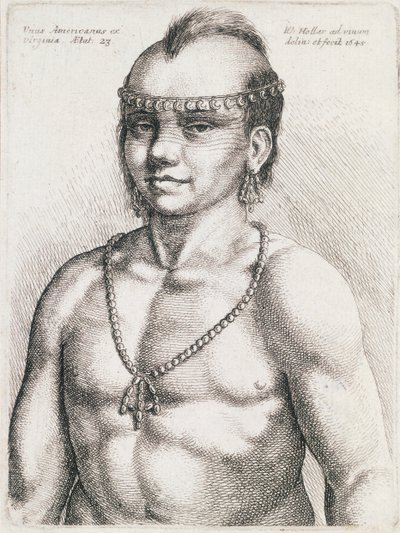 هندي يبلغ من العمر ثلاثة وعشرون عامًا من فرجينيا ، نقش بواسطة Wenceslaus Hollar (1607-1677) بواسطة وينسلوس هولار