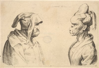 رأسان مشوهان يواجهان بعضهما البعض ، 1625-77. بواسطة وينسلوس هولار