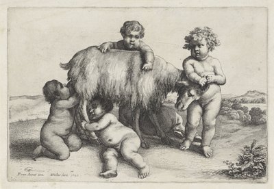 أربعة أولاد ، ساتير وماعز يقفون إلى اليمين Putti and Satyrs (عنوان المسلسل) بواسطة وينسلوس هولار
