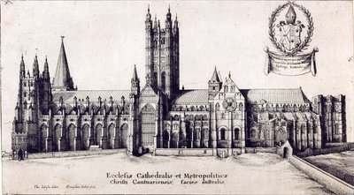 View of Canterbury Cathedral from the south, c.1638-66 بواسطة وينسلوس هولار