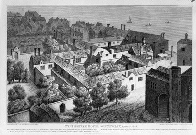 وينشستر هاوس ، ساوثوارك في حوالي عام 1649 ، نُشر في عام 1812 بواسطة وينسلوس هولار