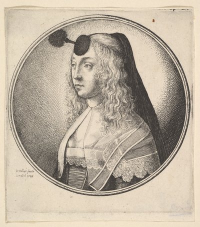امرأة مع houpette على الجبين تحولت إلى اليسار ، 1643. بواسطة وينسلوس هولار