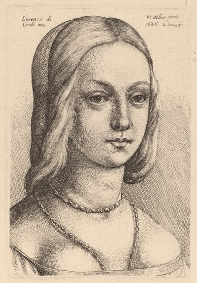رأس امرأة تبحث الحق بواسطة Wenceslaus Hollar after Lorenzo di Credi