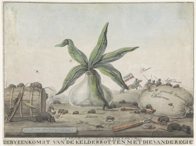 رسم كاريكاتوري عن الجمارك الفرنسية ، 1813-1814 اجتماع القبو الفاسد مع الريجي (العنوان على الكائن) بواسطة ويجنان إيسر