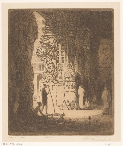 أعمدة منحوتة في بازار في مادوراي بازار ، مادورا (العنوان الأصلي) بواسطة Wijnand Otto Jan Nieuwenkamp (توقيع الفنان)
