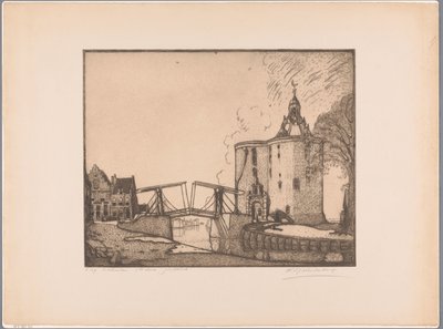 منظر ل Drommedaris في Enkhuizen Enkhuizen ، الجمل العربي (العنوان الأصلي على الكائن) بواسطة Wijnand Otto Jan Nieuwenkamp (توقيع الفنان)