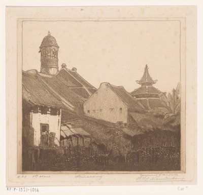منازل على الماء في سيمارانج في سيمارانج (العنوان الأصلي) بواسطة Wijnand Otto Jan Nieuwenkamp (توقيع الفنان)