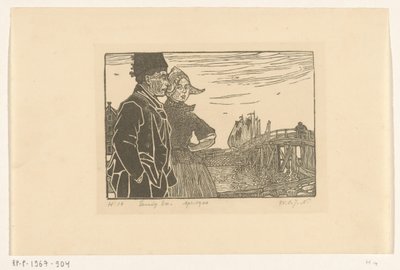 رجل وامرأة في زي فولندام التقليدي الزوجان (العنوان الأصلي) بواسطة Wijnand Otto Jan Nieuwenkamp (توقيع الفنان)