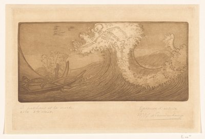 الصيادون في البحر والموت المسافر والموت (العنوان الأصلي) Le Pêcheur et la Mort (العنوان على الكائن) بواسطة Wijnand Otto Jan Nieuwenkamp (توقيع الفنان)