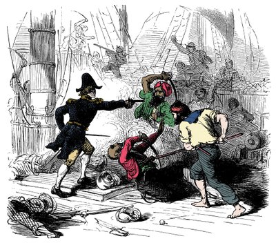 قتال القراصنة الجزائريين نقش من "السير هنري مورغان، القرصان بواسطة ويل كروفورد