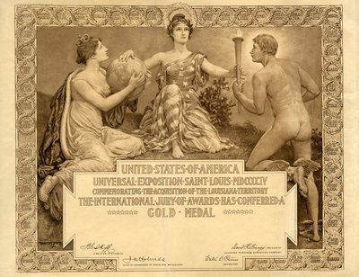 معرض شراء لويزيانا فارغة شهادة الميدالية الذهبية ، 1904 بواسطة سوف H. Low