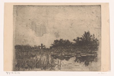 بحيرة بها قصب وطاحونة مائية بالقرب من جيثورن Kolk مع طاحونة مائية (Giethoorn) (العنوان الأصلي) بواسطة ويليم باستيان ثولين