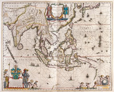 آسيا، الممتدة من الهند إلى التبت إلى اليابان إلى غينيا الجديدة، في "Theatrum Orbis Terrarum, sive Atlas Novus" لويليم بلاو، أمستردام بواسطة ويليم بلاو