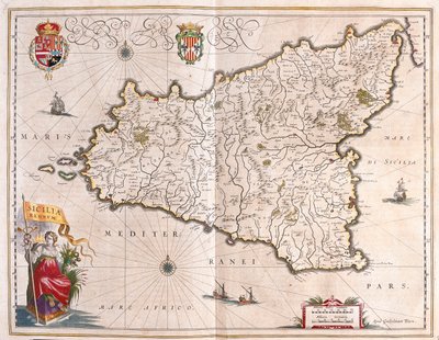 جزيرة صقلية، إيطاليا، في كتاب "Theatrum Orbis Terrarum, sive Atlas Novus" لويليم بلاو، أمستردام بواسطة ويليم بلاو
