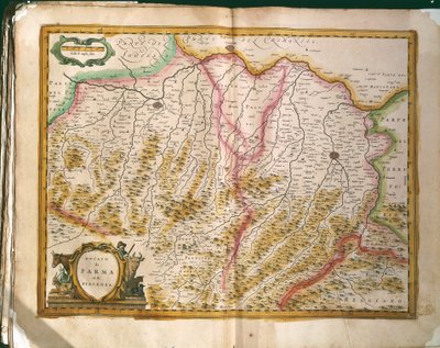 خريطة دوقية بارما ، نقش من Regionum Italiae بواسطة Willem Blaeu ، طُبع في إيطاليا بواسطة ويليم بلاو