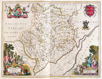 مقاطعة مونماوث (إنجلترا وويلز)، في "Theatrum Orbis Terrarum, sive Atlas Novus" لويليم بلاو، أمستردام بواسطة ويليم بلاو