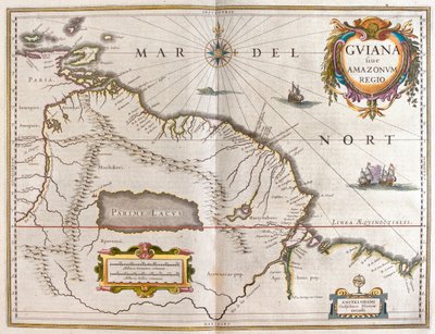 نهر أورينوكو، ريو أمازوناس، فنزويلا، شمال شرق البرازيل، في "Theatrum Orbis Terrarum, sive Atlas Novus" لويليم بلاو، أمستردام بواسطة ويليم بلاو