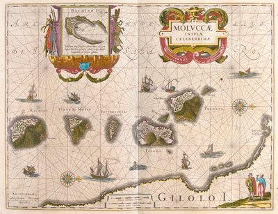 جزر التوابل وجزيرة باتشيان (باتجان)، في "Theatrum Orbis Terrarum, sive Atlas Novus" لويليم بلاو، أمستردام بواسطة ويليم بلاو