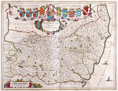 سافولك، في "Theatrum Orbis Terrarum, sive Atlas Novus" لويليم بلاو، أمستردام بواسطة ويليم بلاو