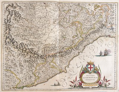 ريفييرا ليغوريا الغربية، إيطاليا، في "Theatrum Orbis Terrarum, sive Atlas Novus" لويليم بلاو، أمستردام بواسطة ويليم بلاو