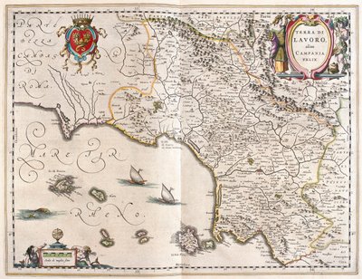 منطقة كامبانيا بإيطاليا، في كتاب "Theatrum Orbis Terrarum, sive Atlas Novus" لويليم بلاو، أمستردام بواسطة ويليم بلاو