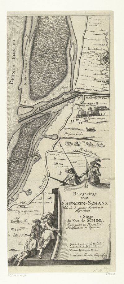 Beleg van Schenckenschans (الصفحة اليمنى) ، 1635 حصار Schencken-Schans بكل الحصون والمقاربات الجديدة بواسطة هندريك هونديوس (الأول)