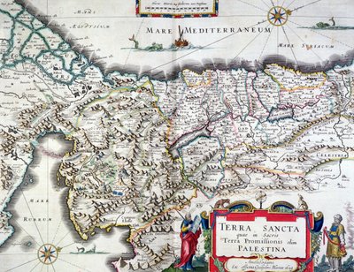 خريطة للأراضي المقدسة ، نشرت في أمستردام ، 1629 (نقش الألوان) بواسطة Willem Janszoon Blaeu