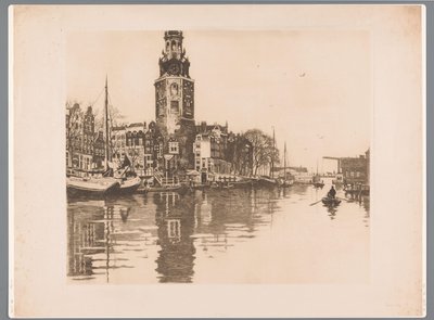 منظر لـ Montelbaanstoren في أمستردام Oude Schans مع Montelbaanstoren وقارب التجديف (العنوان الأصلي) بواسطة Willem Arnoldus Witsen