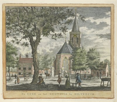 الكنيسة وبيت المحكمة في هيلفرسوم عام 1762 (قبل حريق 1766) الكنيسة و Regthuis في هيلفرسوم (العنوان على الكائن) بواسطة فيليم يكتب