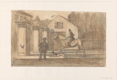السياج على Scheveningse Weg في لاهاي ؛ مرور متسابق مع كلب بواسطة Willem van Konijnenburg