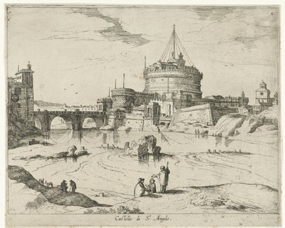 قلعة سانت أنجيلو Castello di St. Angelo (العنوان على الكائن) مناظر من روما (عنوان المسلسل) بواسطة ويليم فان نيولانت (الثاني)
