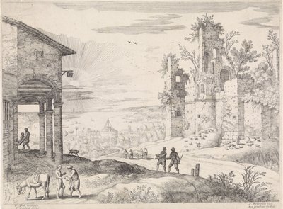 المناظر الطبيعية مع السامري الصالح في النزل المناظر الطبيعية الإيطالية (عنوان المسلسل) بواسطة ويليم فان نيولانت (الثاني)