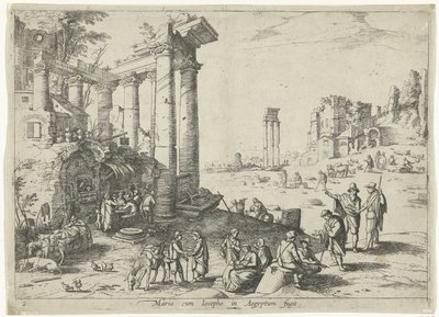 المناظر الطبيعية مع الرحلة إلى مصر Maria cum Iosepho in Aegyptum fugit (title on object) (العنوان على الكائن) المناظر الطبيعية الإيطالية مع مشاهد من الكتاب المقدس (عنوان السلسلة) بواسطة ويليم فان نيولانت (الثاني)