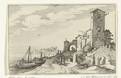 برج وبوابة على الساحل الآثار الرومانية والمناظر الطبيعية الساحلية (السلسلة 1) (عنوان السلسلة) بواسطة ويليم فان نيولانت (الثاني)